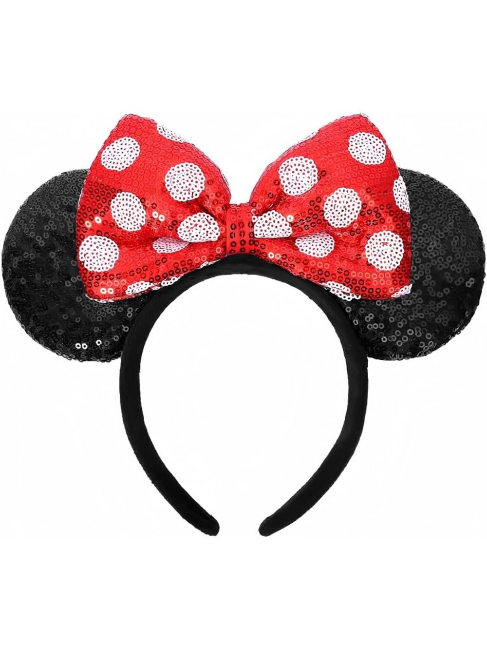 Kids Girls Black Red Sequin Bow Mickey Mouse Hair Headband for Cosplay